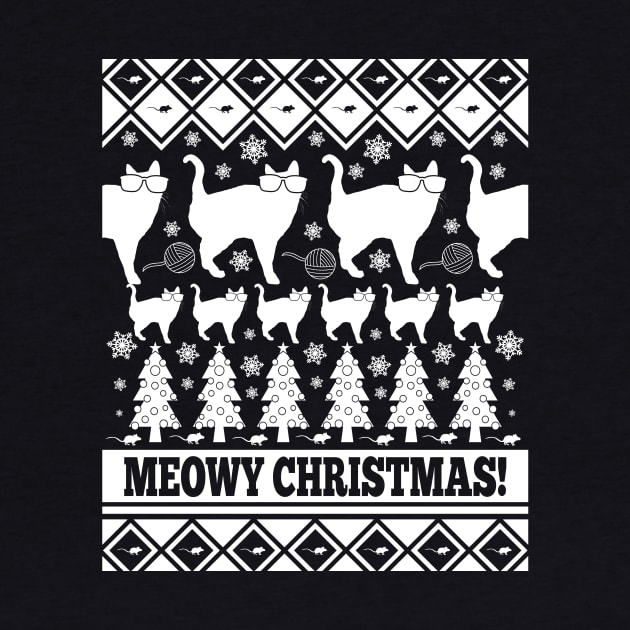 Meowy Christmas - Ugly Christmas Shirt by BentonParkPrints